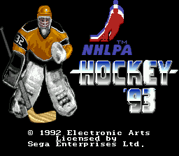 NHLPA Hockey '93 title screen for Sega Mega Drive